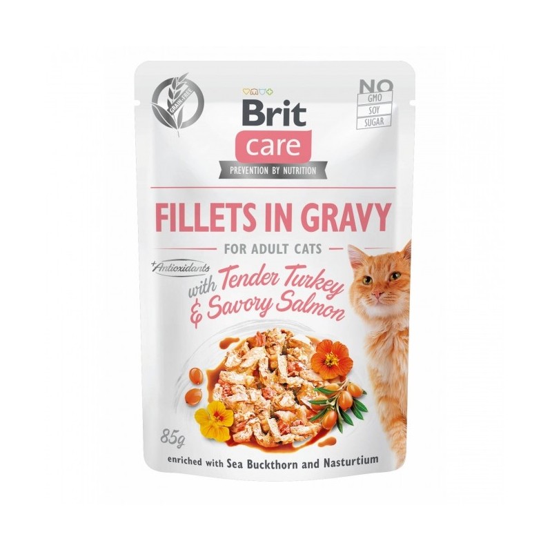 Brit Care Cat PB Fillets in Gravy - Truthahn & Lachs 85g