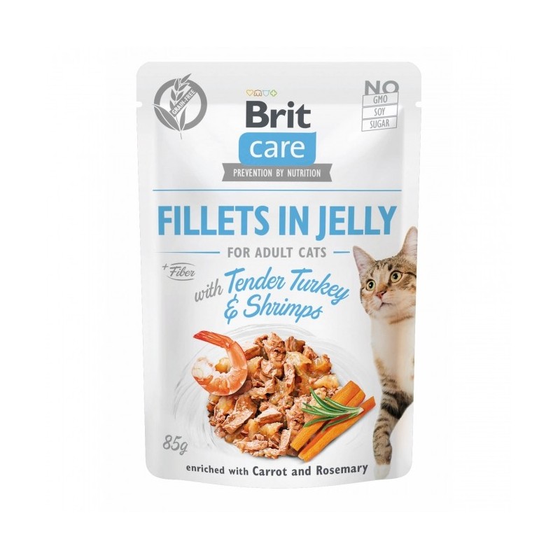 Brit Care Cat PB Fillets in Jelly - Truthahn & Shrimps 85g