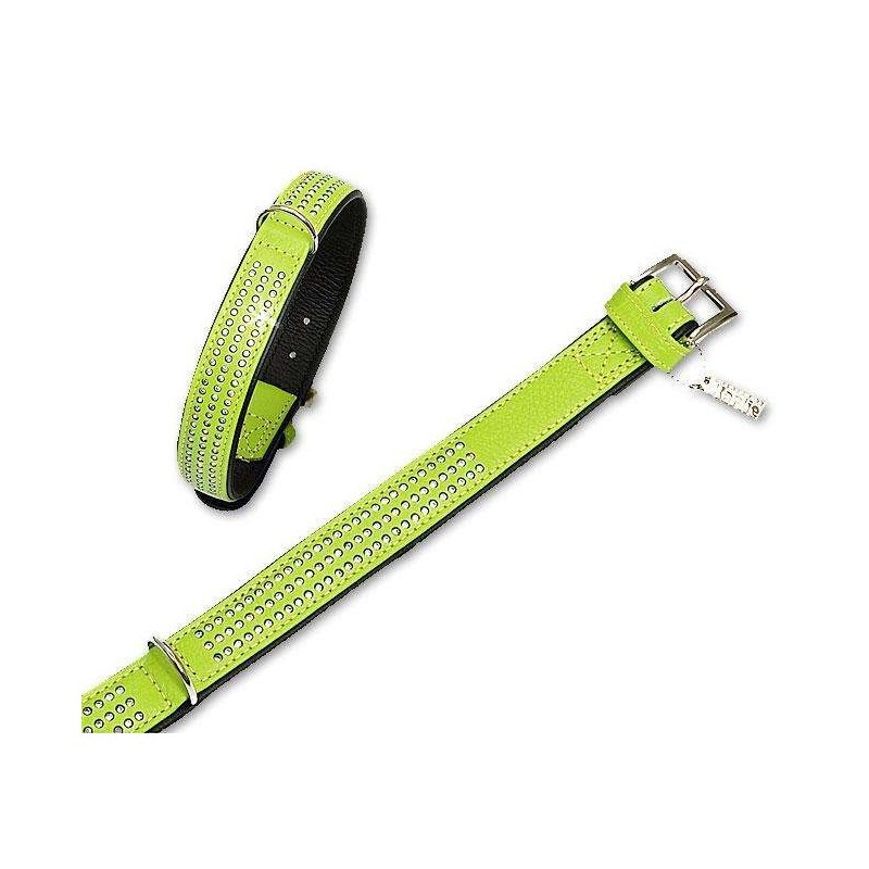 Karlie VINTAGE Strass Halsband 3-reihig - Kiwi - 30 mm, 55 cm
