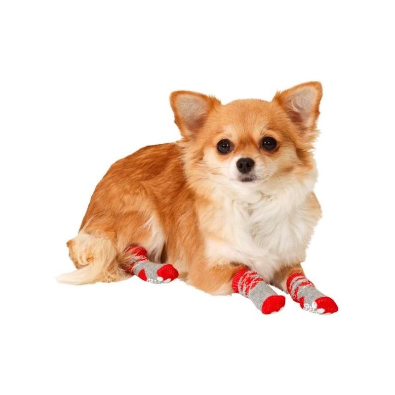 Karlie Doggy Socks Hundesocken 4er Set - Rot/Grau - M