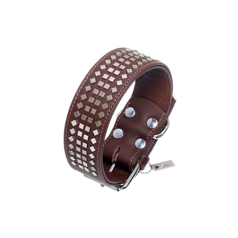 Karlie Vintage Halsband mit 4eck-Nieten 50mm - Braun - 50 mm / 70 cm
