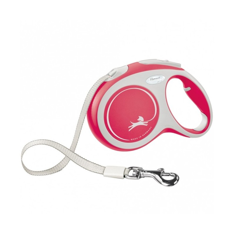 FLEXI Rollleine New COMFORT Gurt - 5m, bis 60kg - rot