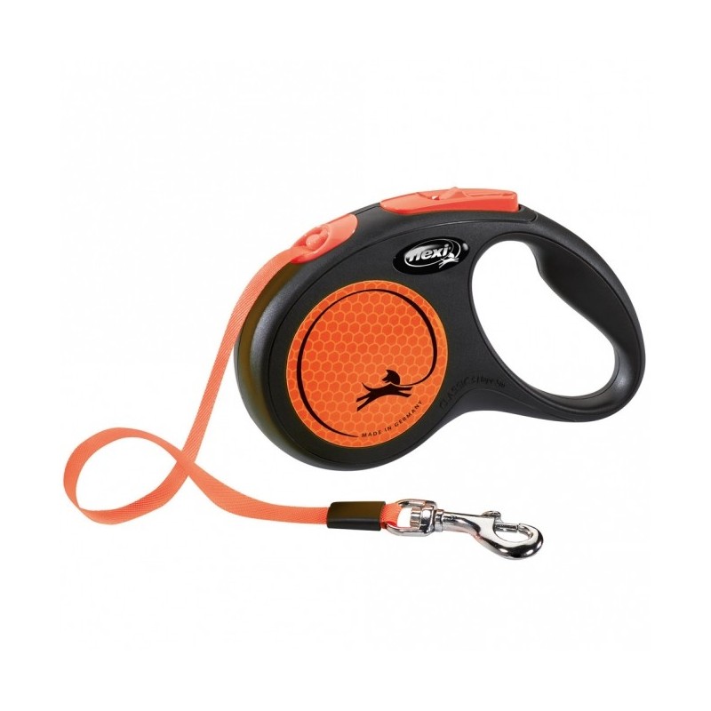 Flexi New Classic Neon Gurt-Roll-Leine - S / Orange Flexi New Classic Neon Gurt-Roll-Leine - S / Orange