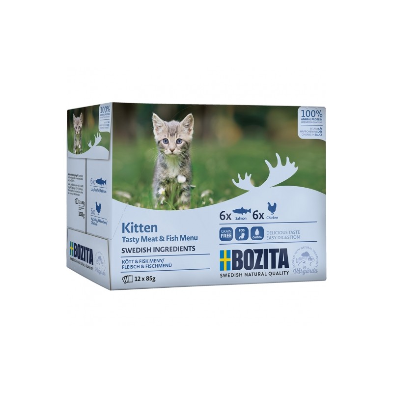 Bozita Pouch Häppchen in Soße Lachs & Fleisch Kitten MP 12x85g Bozita Pouch Häppchen in Soße Lachs & Fleisch Kitten MP 12x85g
