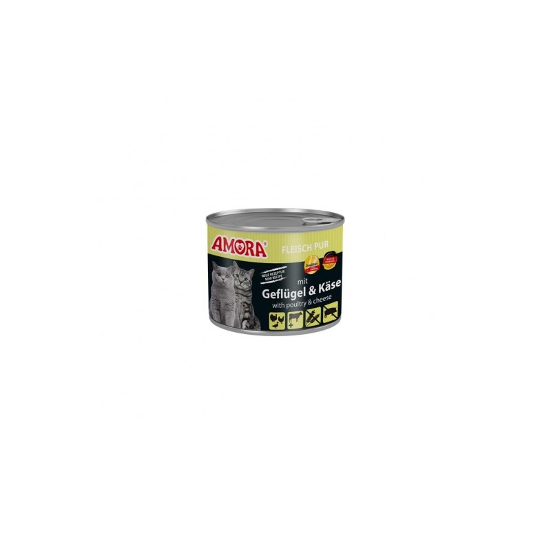 Amora Cat Fleisch Pur mit Geflügel & Käse - 200g Amora Cat Fleisch Pur mit Geflügel & Käse - 200g